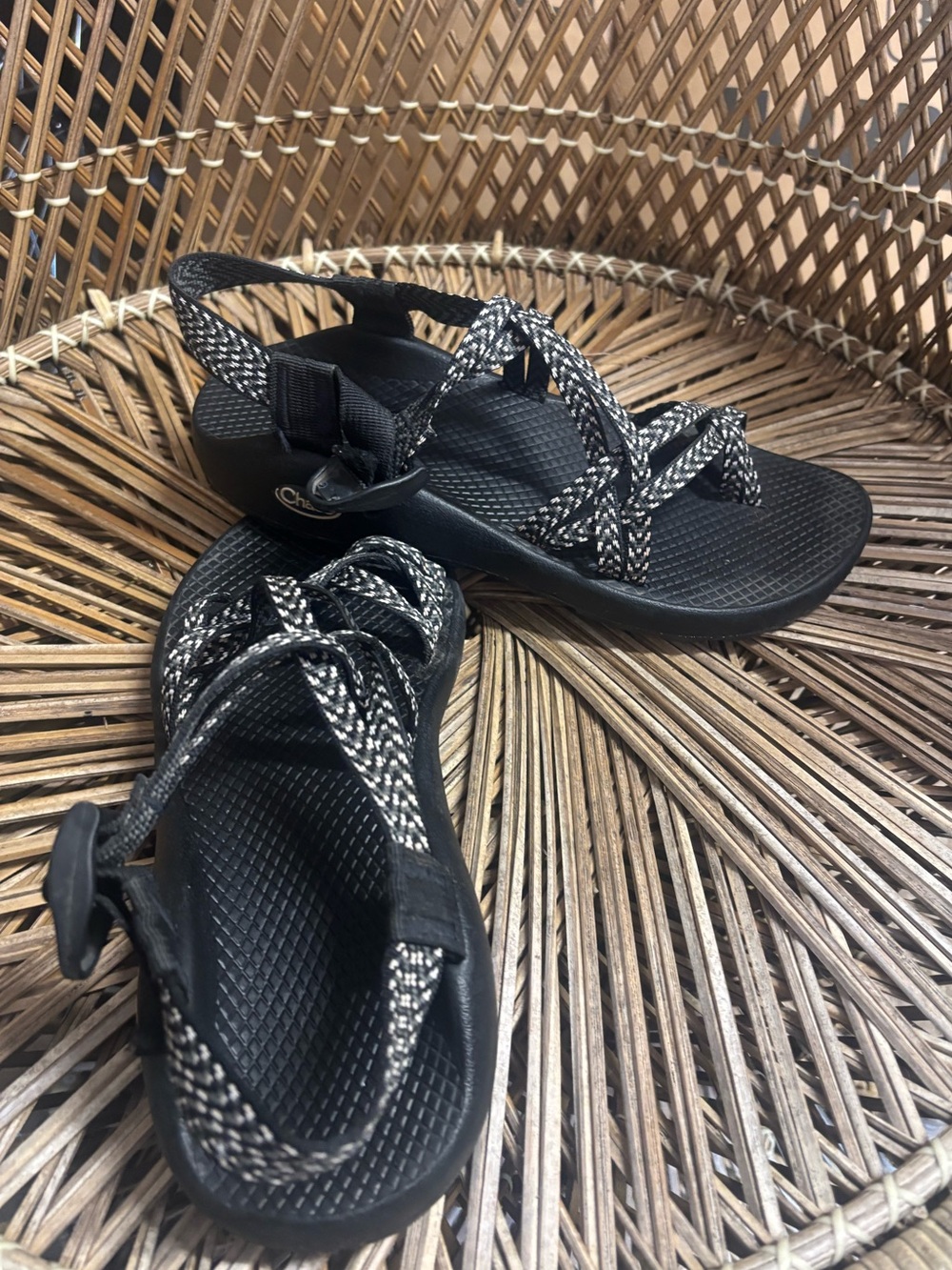 Chaco Women's Black Sandal with White-Patterned Straps - Picture 4 of 5
